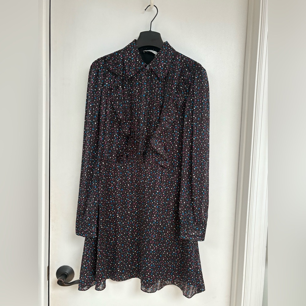 COACH NWT Black Multi Color Polka Dot Long Sleeve Ruffle Dress - Size S
